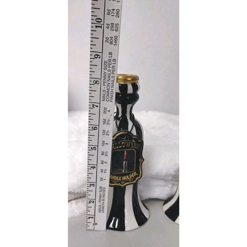 New Set Of 2 Black & White Striped Candle Stick Holders Designer Inspired - Picture 3 of 3